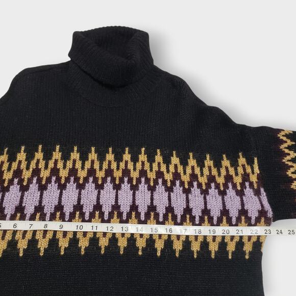 A.L.C. Tracey Fair Isle Sweater Oversized Alpaca Turtleneck Blk Bordeaux Sz Med - Picture 10 of 13